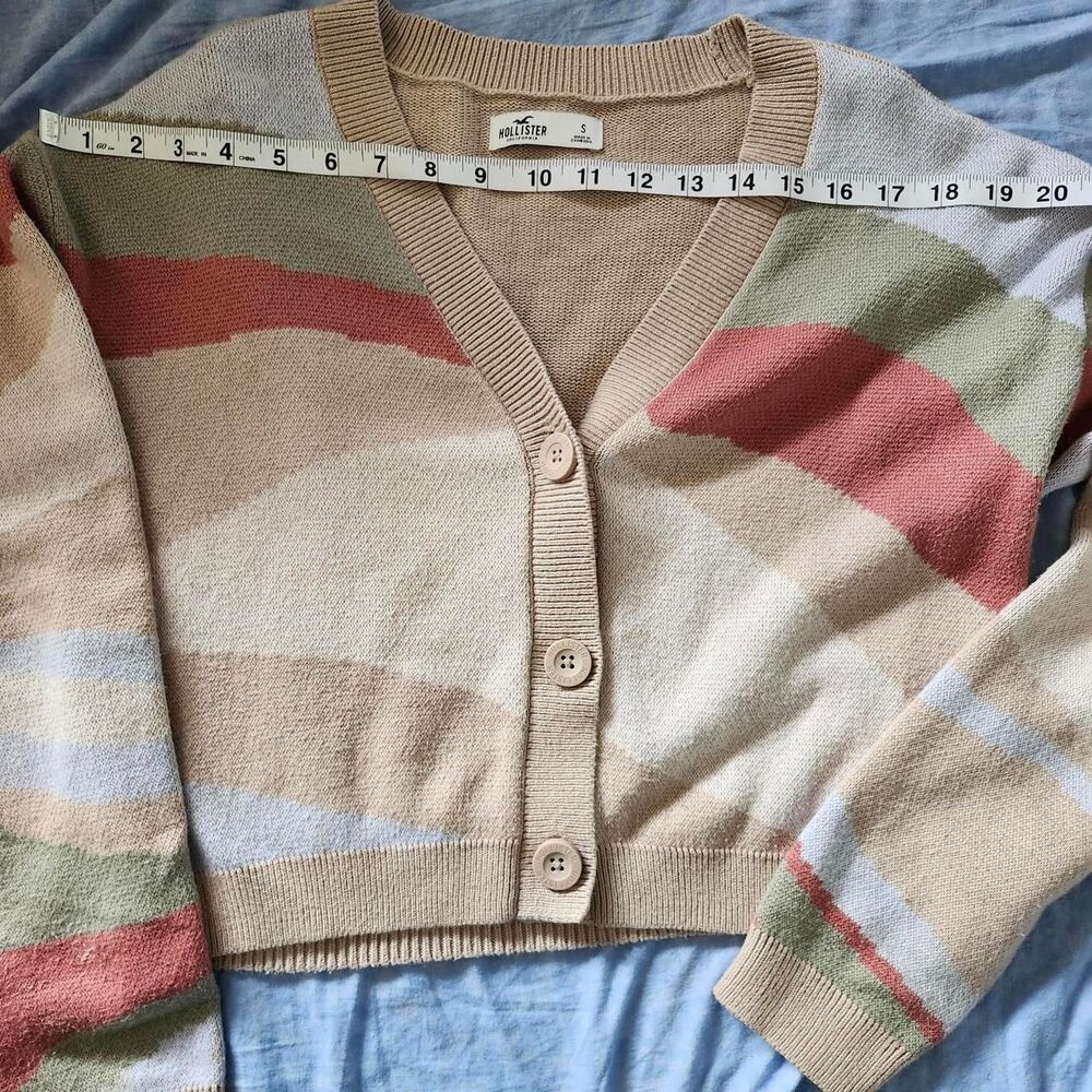 Hollister Multi-colored striped cardigan in cream and pink #cardigan - Picture 1 of 4